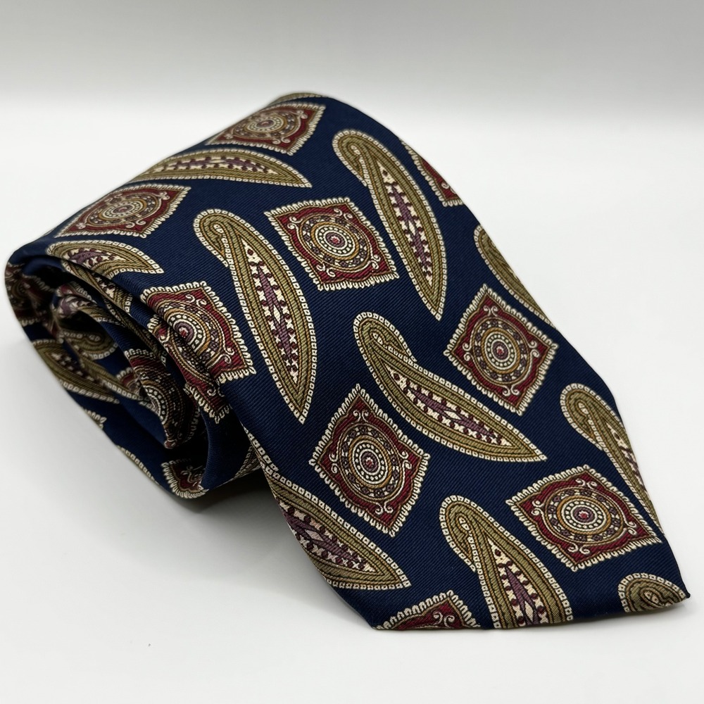 Christian Dior Monsieur Silk Tie Navy Blue Geometric Paisley Medallion Italy